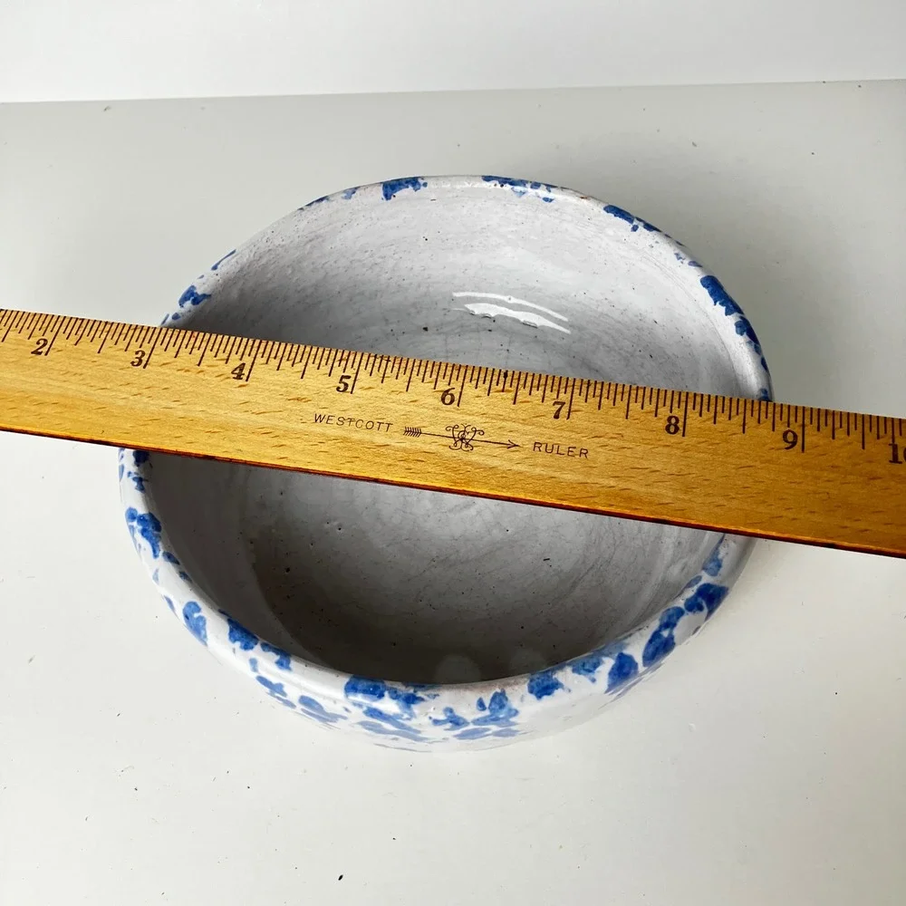 Bybee Pottery Serving Bowl 6.5in White Blue Sponge Glaze Vintage Stoneware